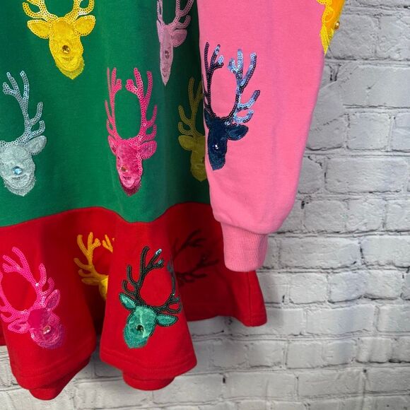 Queen of Sparkles Colorblock Reindeer Embellished Holiday Dress Size Small - Picture 5 of 10